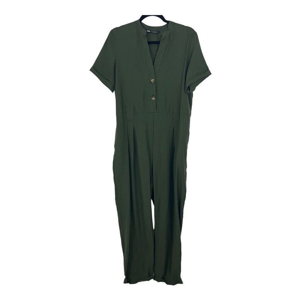 Zara Womens Size Medium Green Short Sleeve Jumpsuit